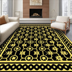 Bold Gold Star Lattice Black Rug