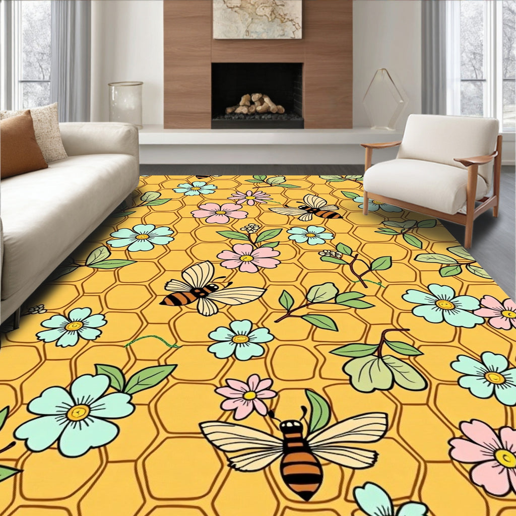 Honeybee Floral Garden Honeycomb Rug