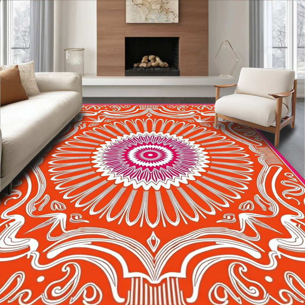 Vibrant Crimson Medallion Floral Rug