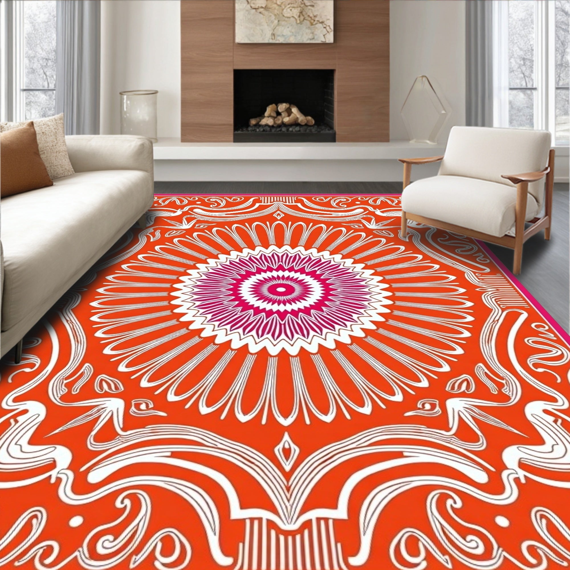 Vibrant Crimson Medallion Floral Rug