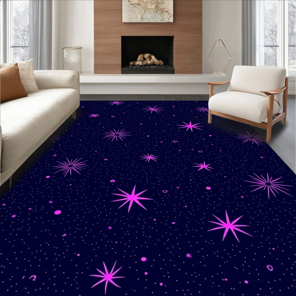Neon Pink Starburst Night Sky Rug