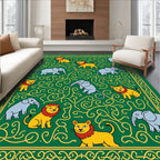 Emerald Green Lion Elephant Swirls Rug