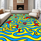 Vibrant Yellow Blue Alphabet Waves Rug