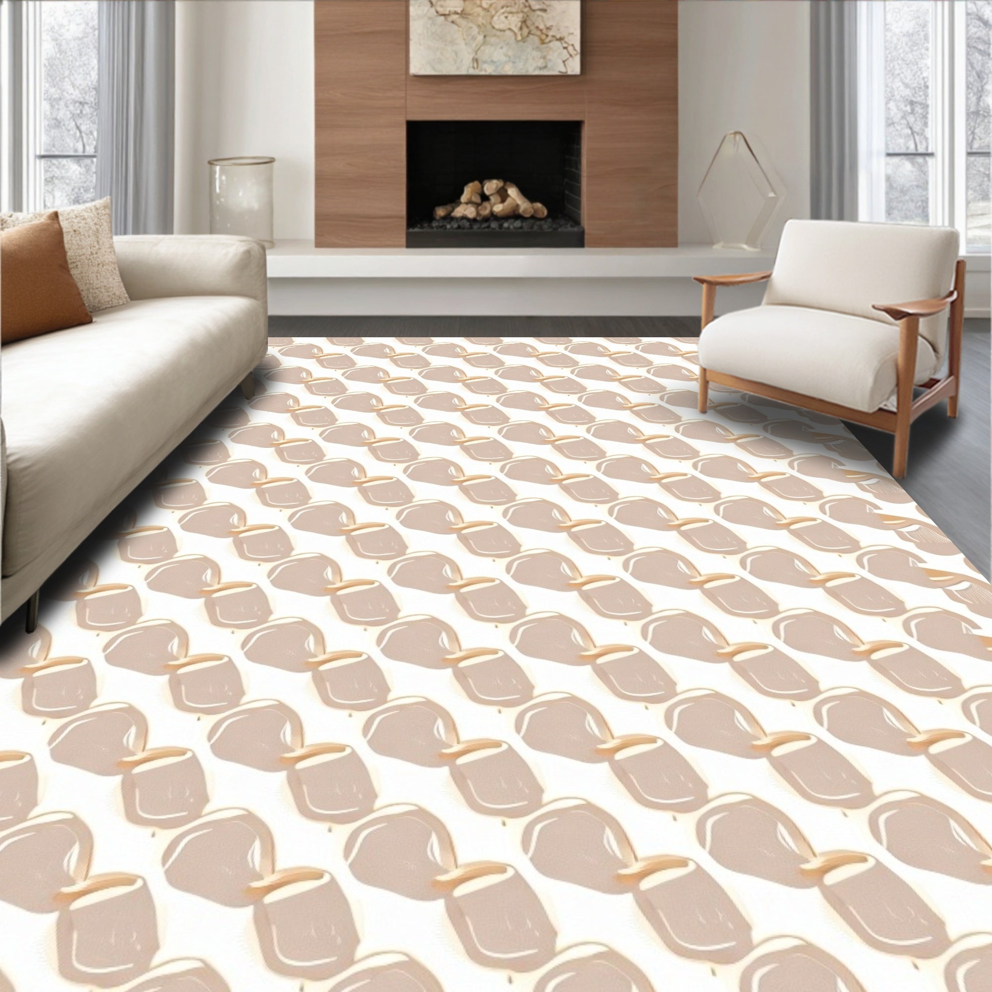 Neutral Tan Abstract Pebble Repeat Rug