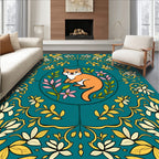 Whimsical Fox Floral Laurel Border Rug