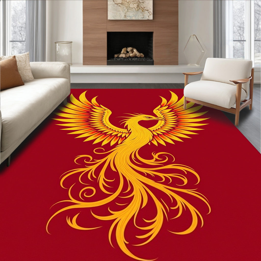Golden Phoenix Majestic Winged Creature Rug