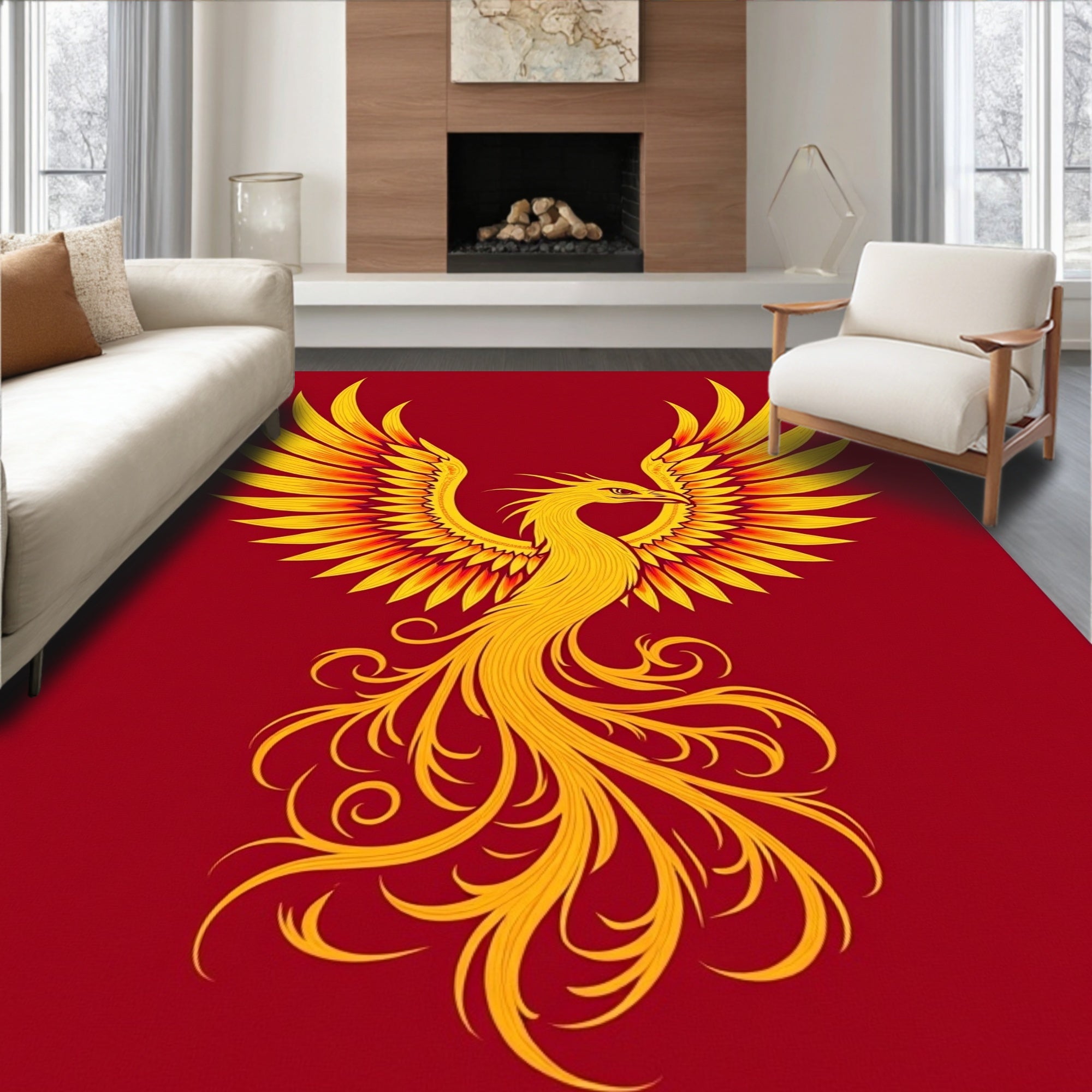 Golden Phoenix Majestic Winged Creature Rug