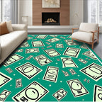 Emerald Green Cartoon Money Faces Rug