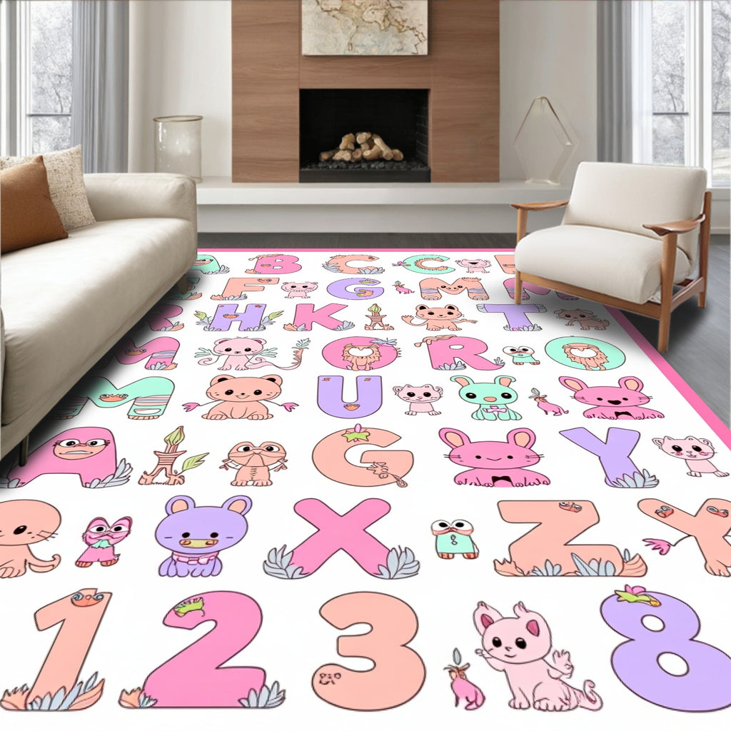 Cute Alphabet Animals Pastel Colors Rug