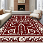 Rich Burgundy And Cream Calligraphic Rug