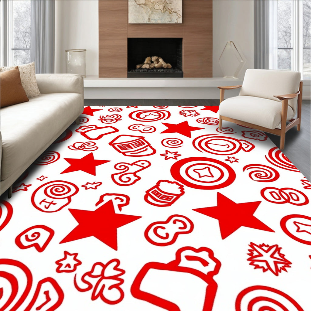 Crimson Red Whimsical Icon Collection Rug
