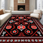 Modern Black Red Geometric Star Rug