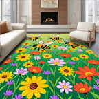 Vibrant Garden Bees Floral Meadow Rug