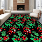 Green Reindeer Red Berry Christmas Rug