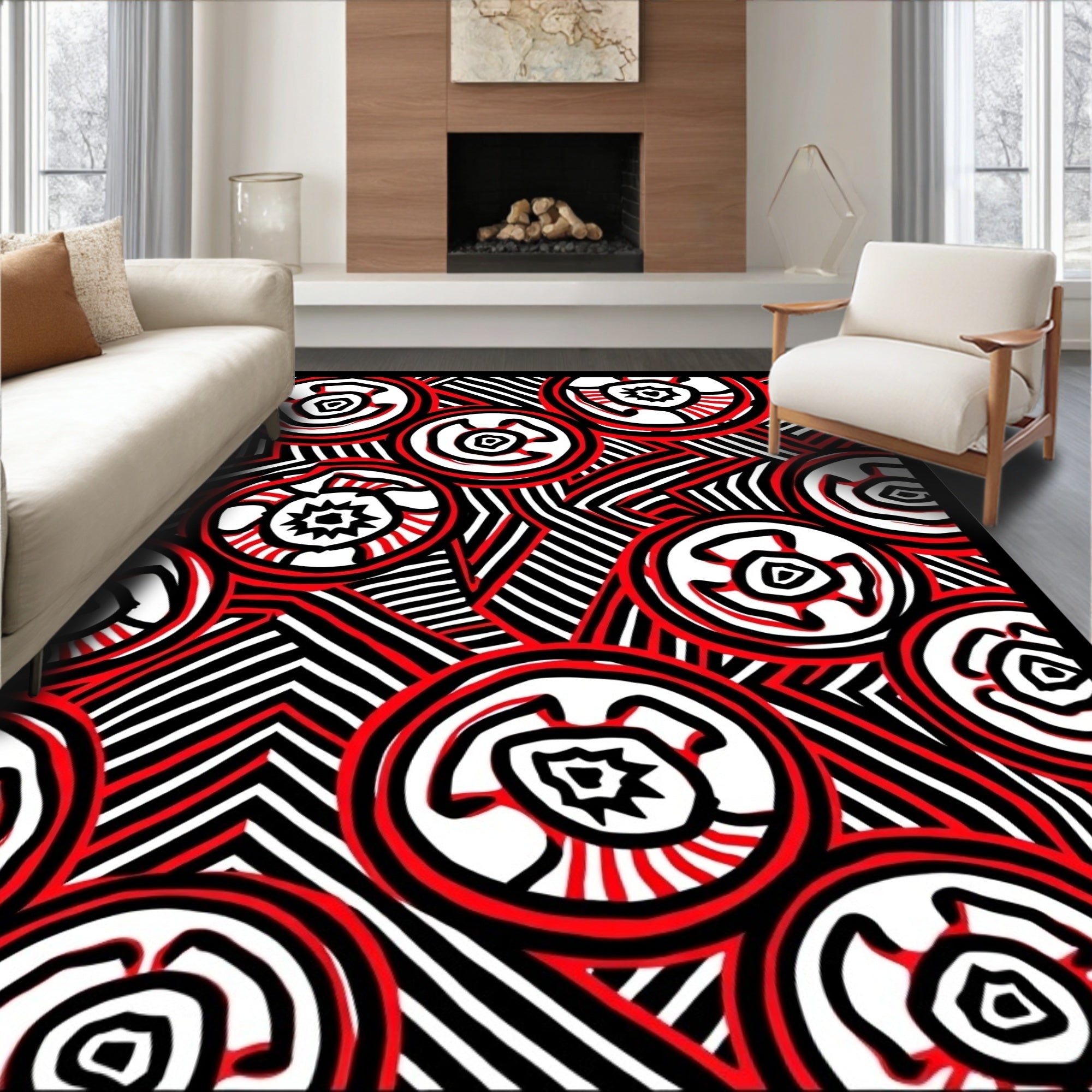 Bold red concentric circles abstract Rug