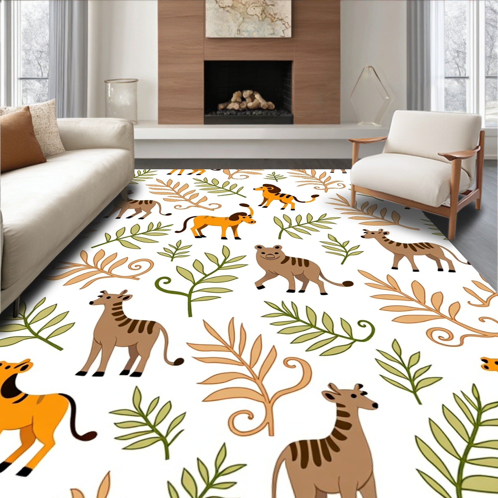 Safari Animals Amongst Foliage Rug