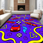 Red Sports Cars Yellow Winding Track Rug