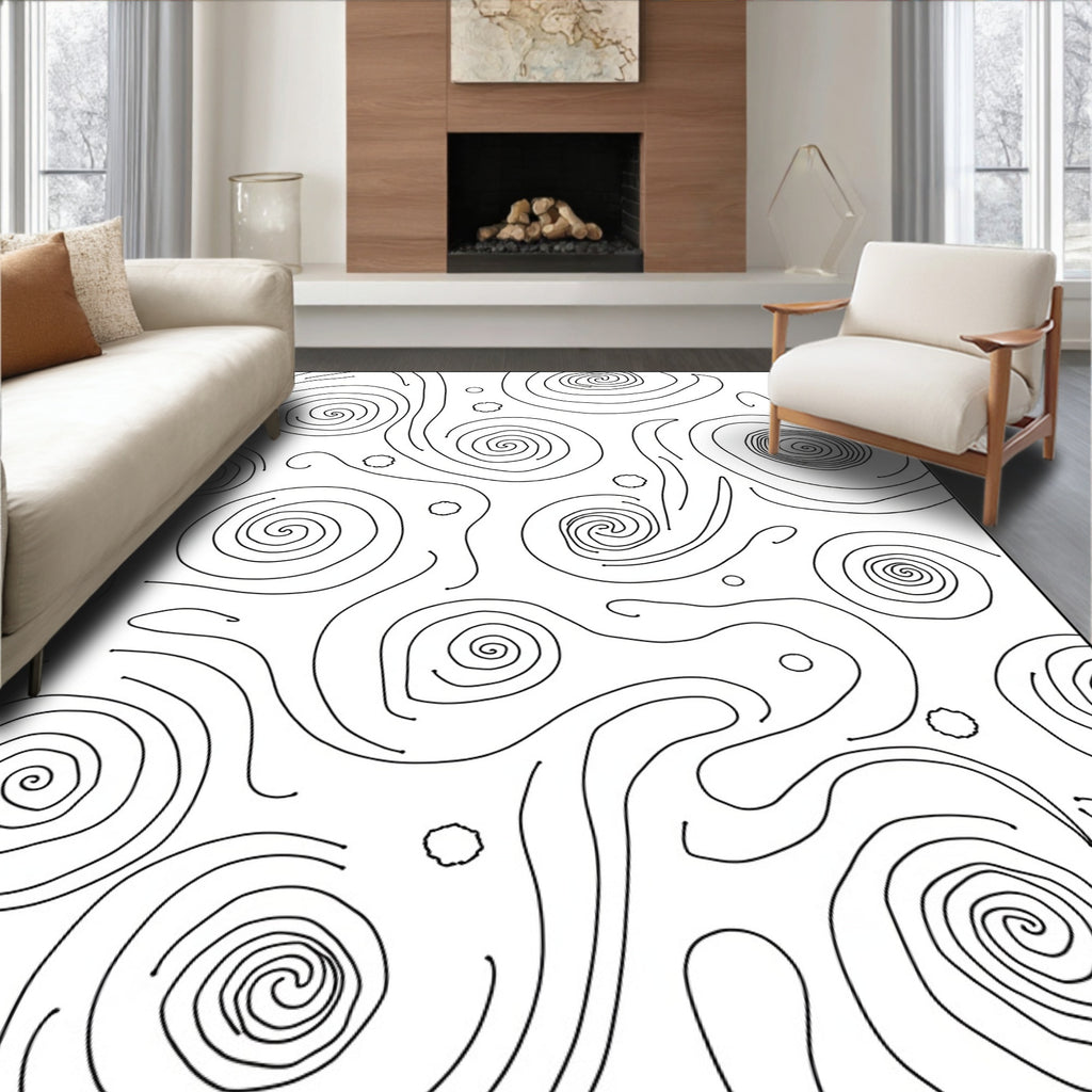 Abstract Swirls Black And White Organic Rug