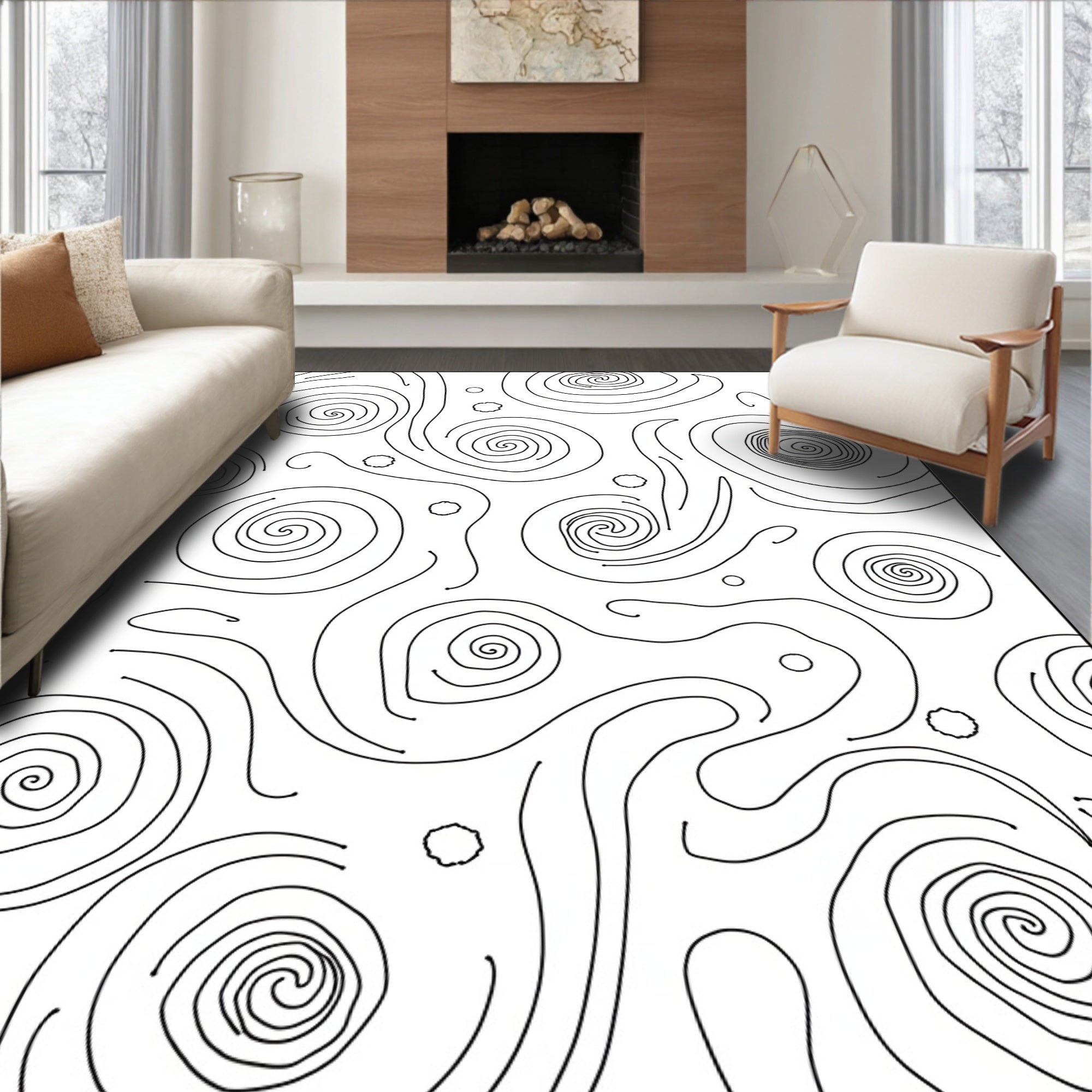 Abstract Swirls Black And White Organic Rug