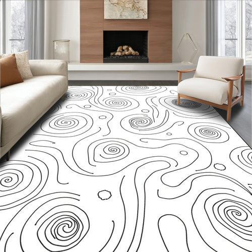Abstract Swirls Black And White Organic Rug
