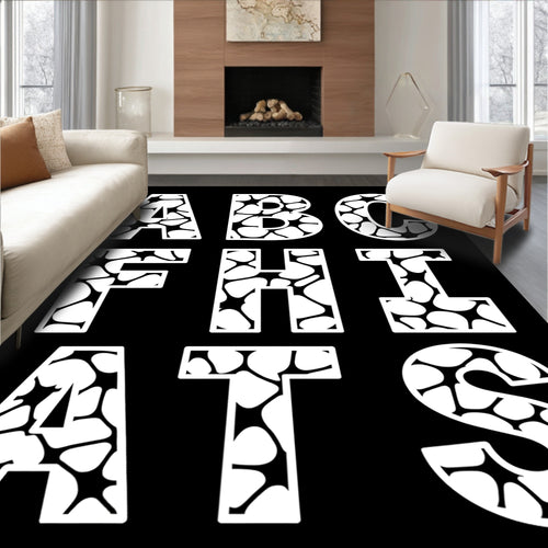 Abstract White Organic Letter Art Rug