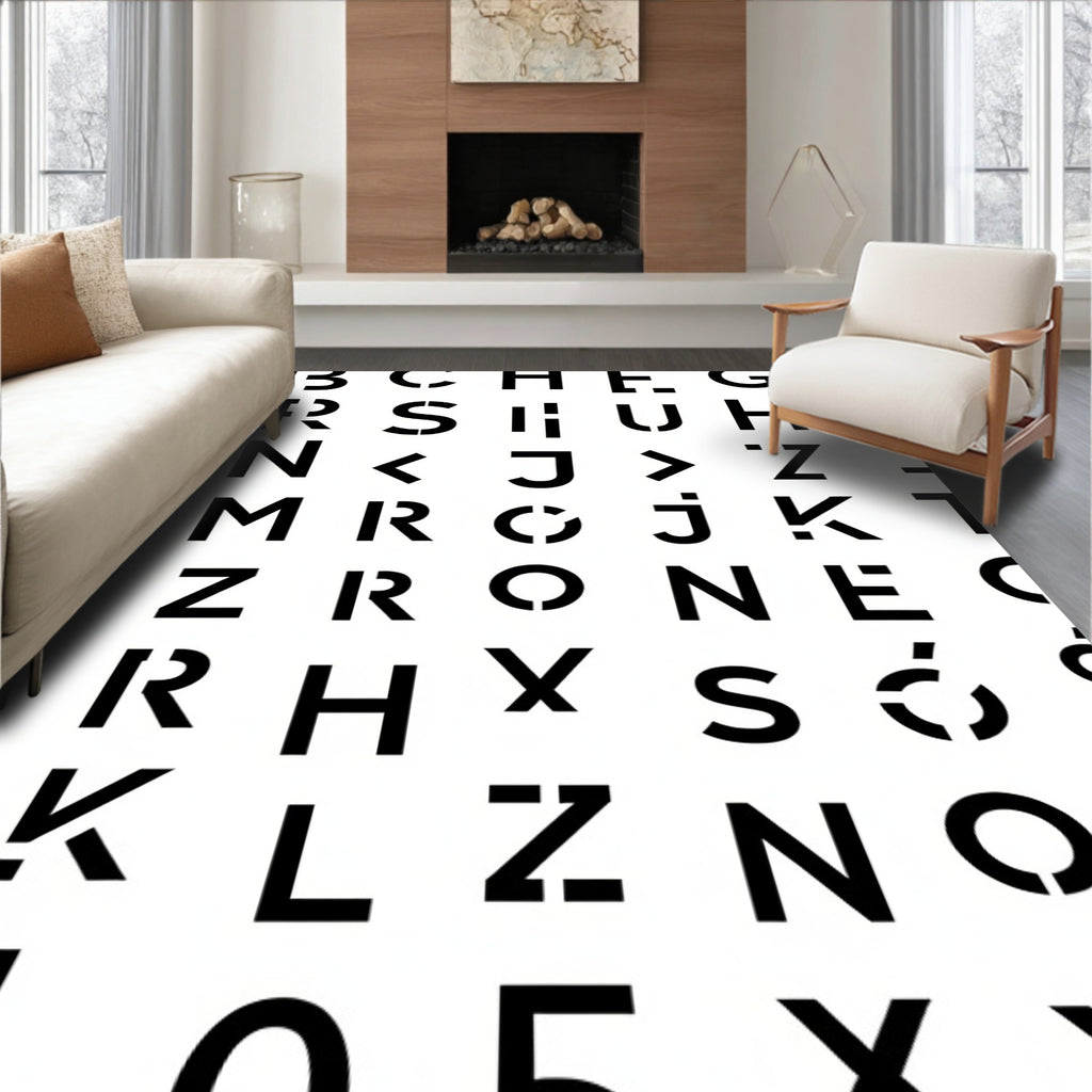 Black Stencil Alphabet Collage Rug