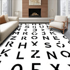 Black Stencil Alphabet Collage Rug