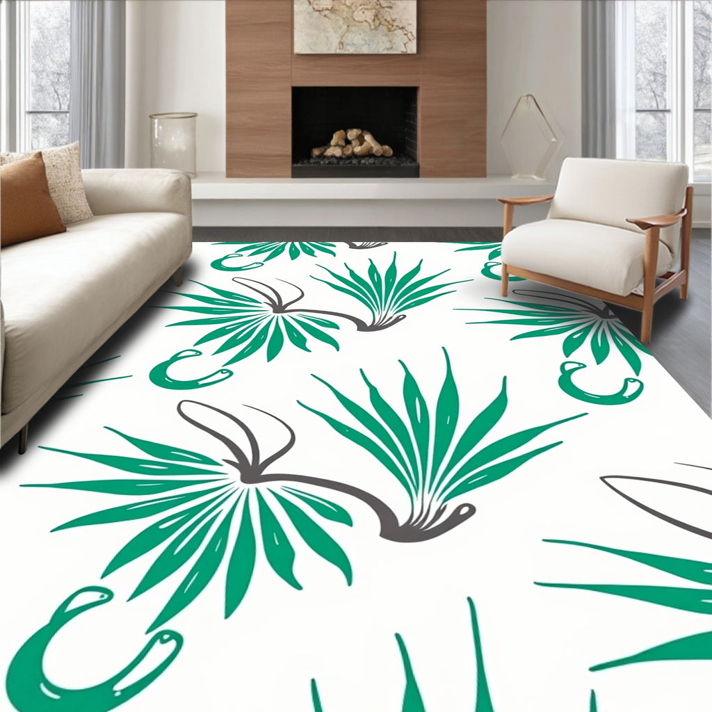 Teal Green Abstract Leafy Spray Rug