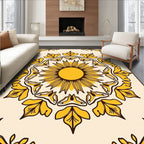 Golden Sunburst Floral Mandala Rug