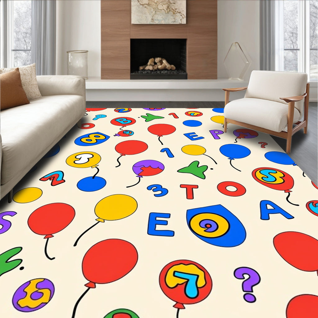 Bright primary balloons letters numbers Rug