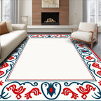 Red and Blue Folk Art Border Rug