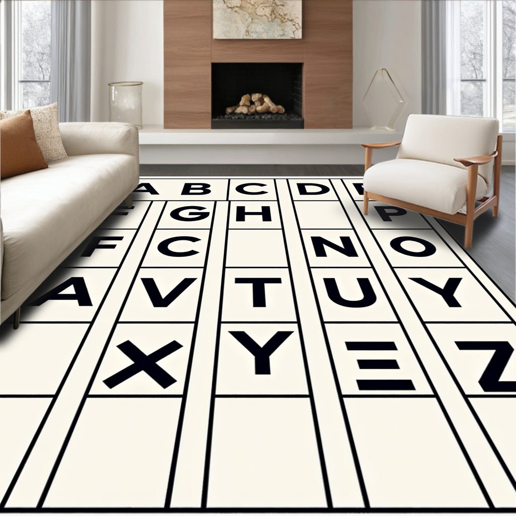 Bold Black Alphabet Grid Rug