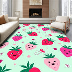 Kawaii Strawberry Garden Mint Rug