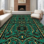 Emerald Gold Stylized Floral Symmetry Rug