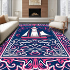 Nautical Lighthouse Ship on Ocean Waves Rug