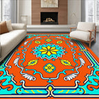 Radiant Orange Geometric Floral Art Rug