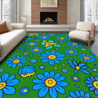 Blue Yellow Butterfly Floral Meadow Rug