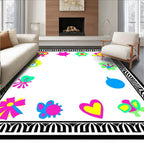Bright Neon Retro Floral Heart Border Rug