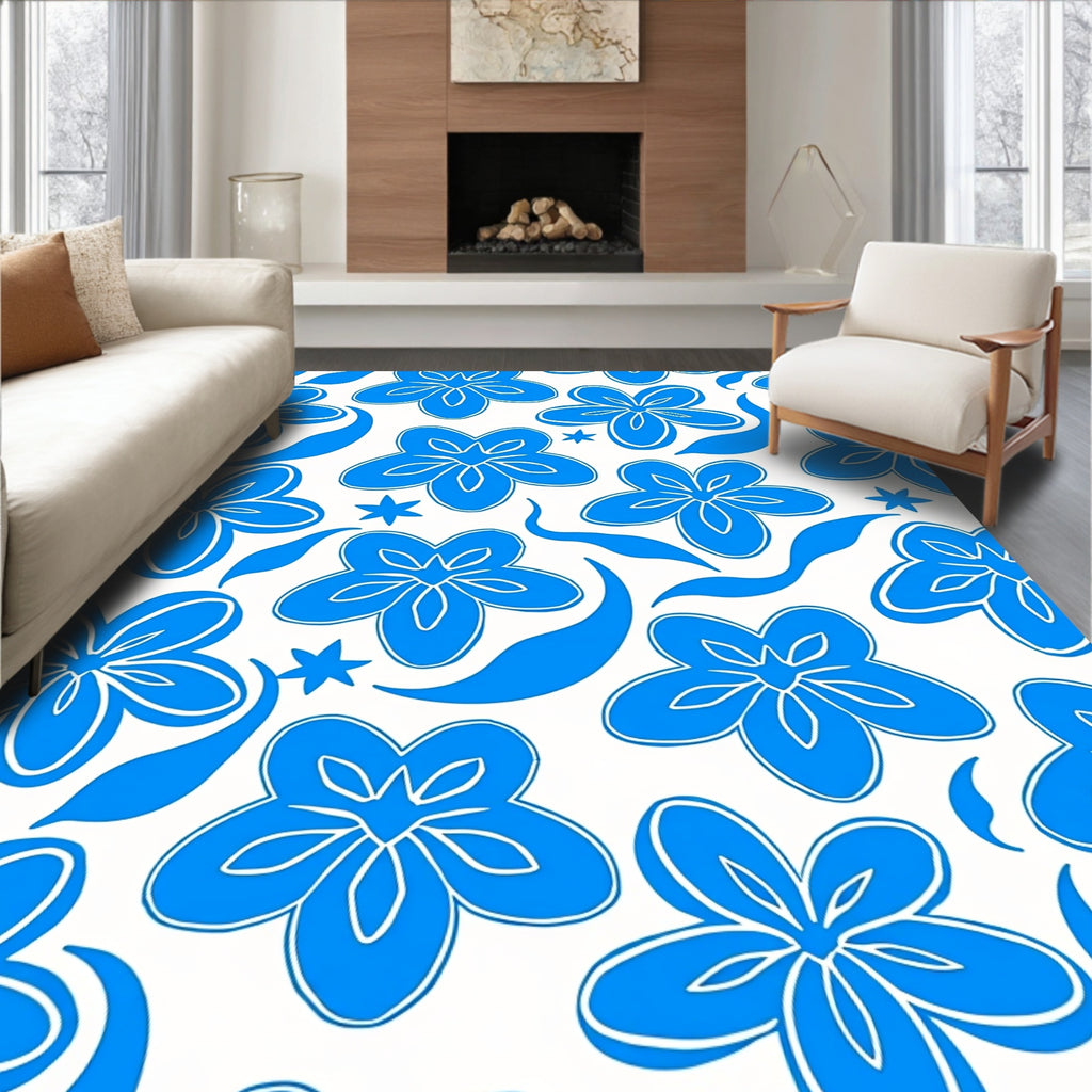 Bold Blue Tropical Floral Medley Rug