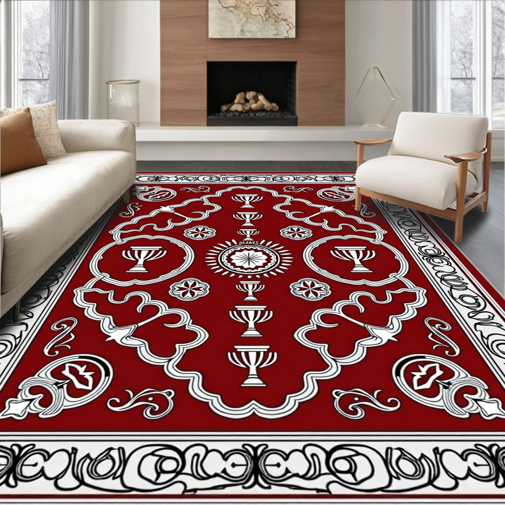 Crimson White Trophy Floral Border Rug