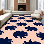 Navy Cat Repeat On Peach Background Rug