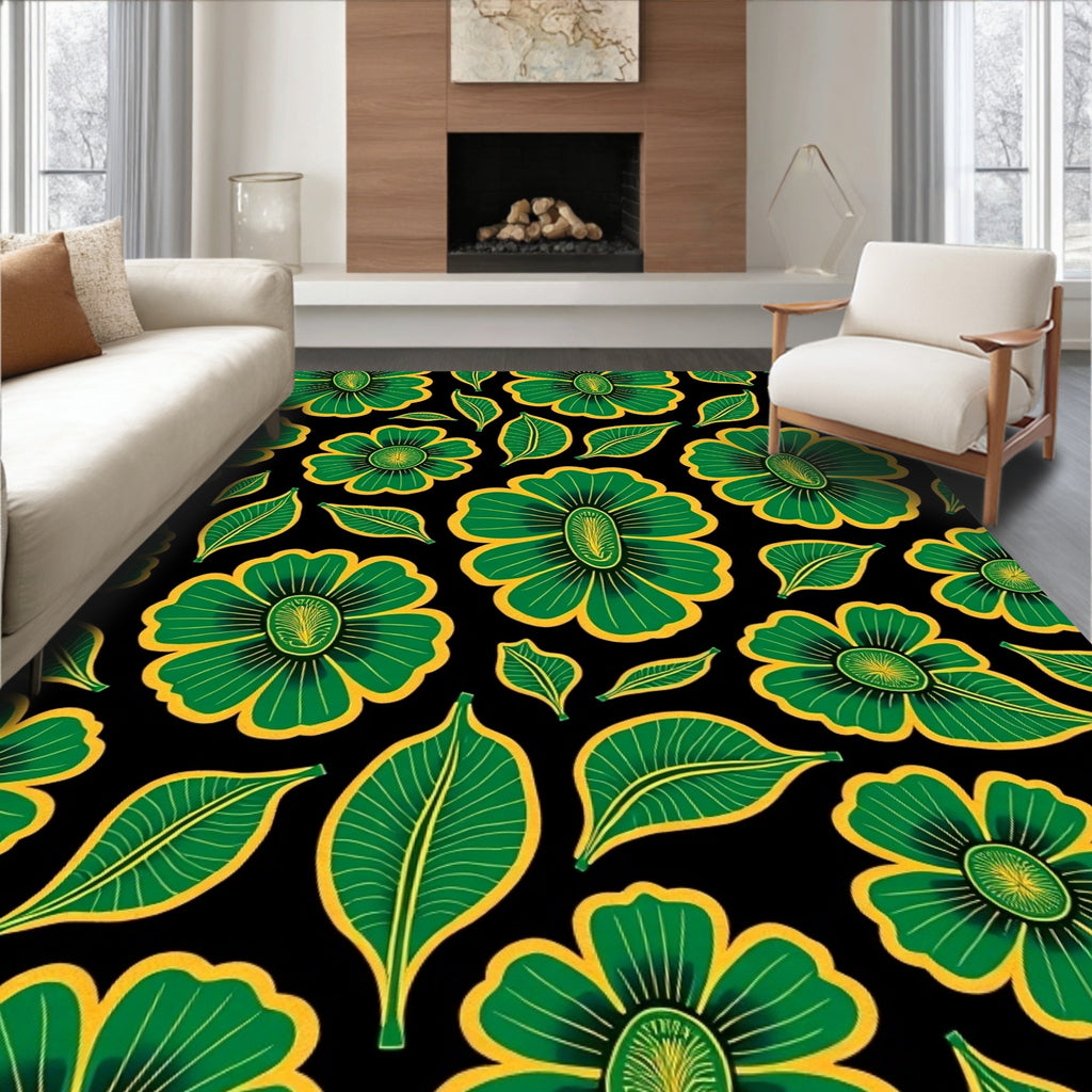 Green Yellow Bold Floral Garden Rug
