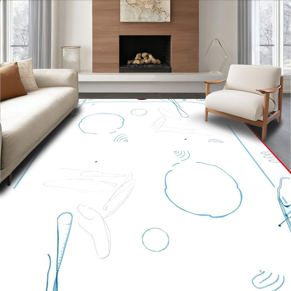Minimalist Blue Abstract Contour Elements Rug