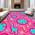 Whimsical Pink Turquoise Dinosaur Shapes Rug