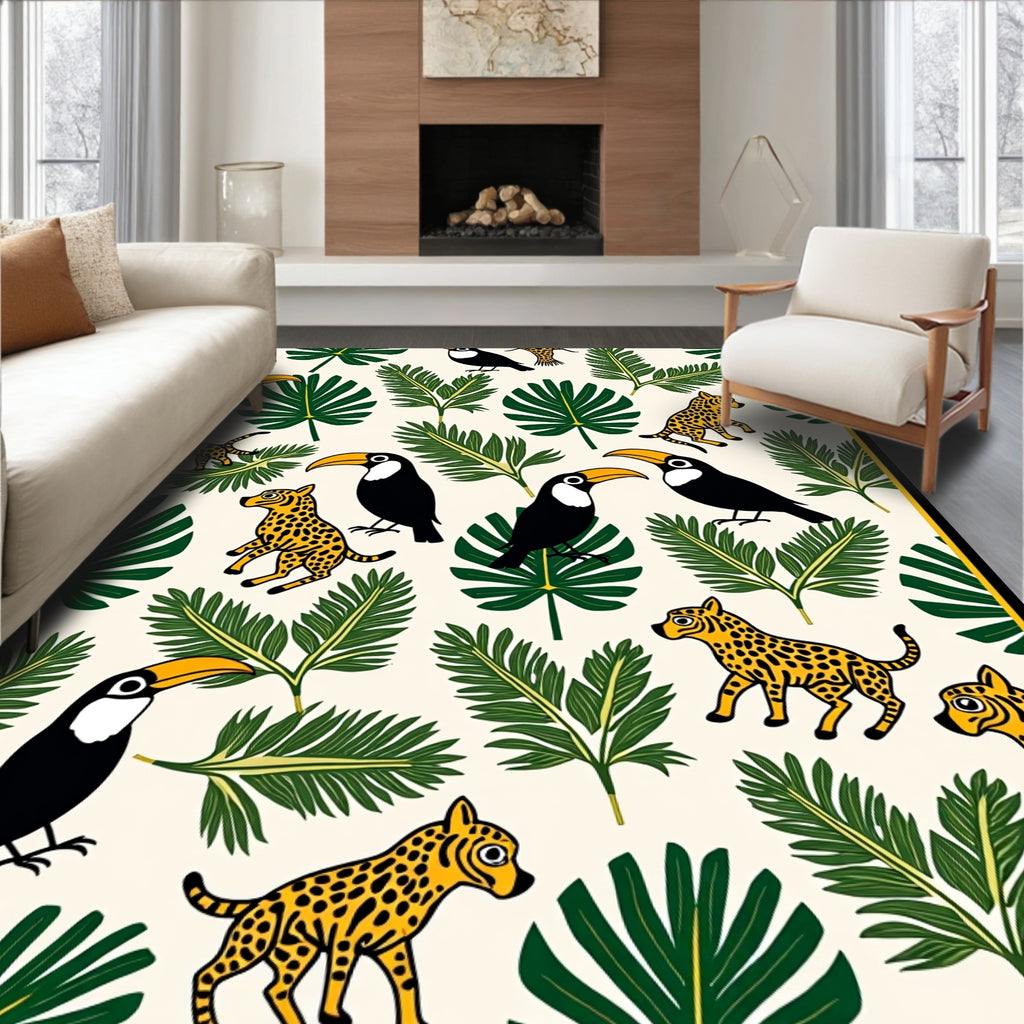 Tropical Toucan Leopard Leaf Ensemble Rug