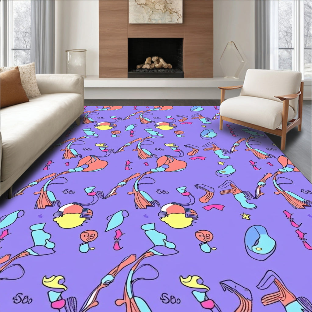 Surreal Whimsical Shapes Lavender Rug