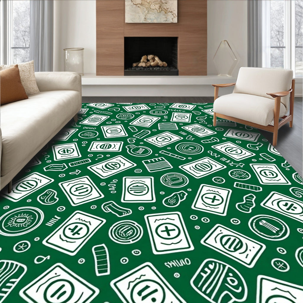 Green White Card Folk Art Rug