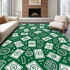 Green White Card Folk Art Rug