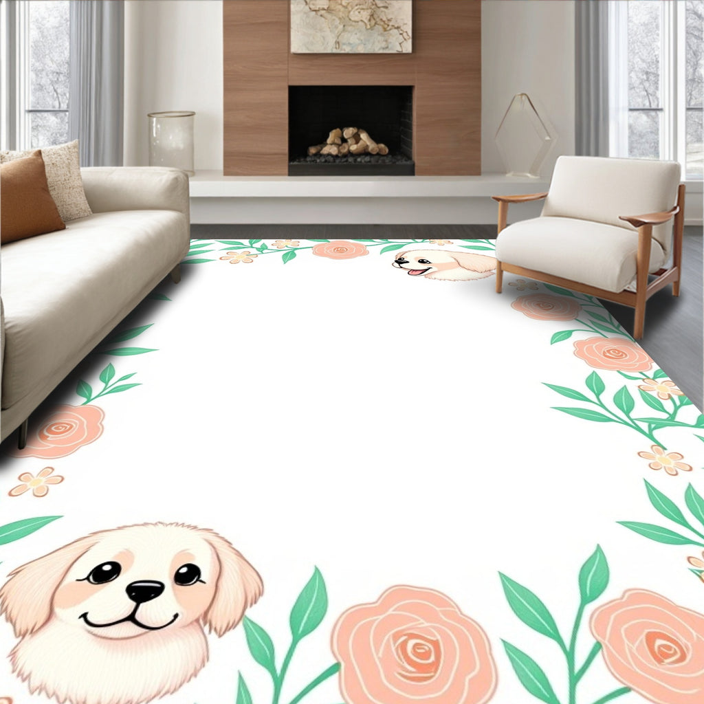 Peach Rose Garden Puppy Border Rug