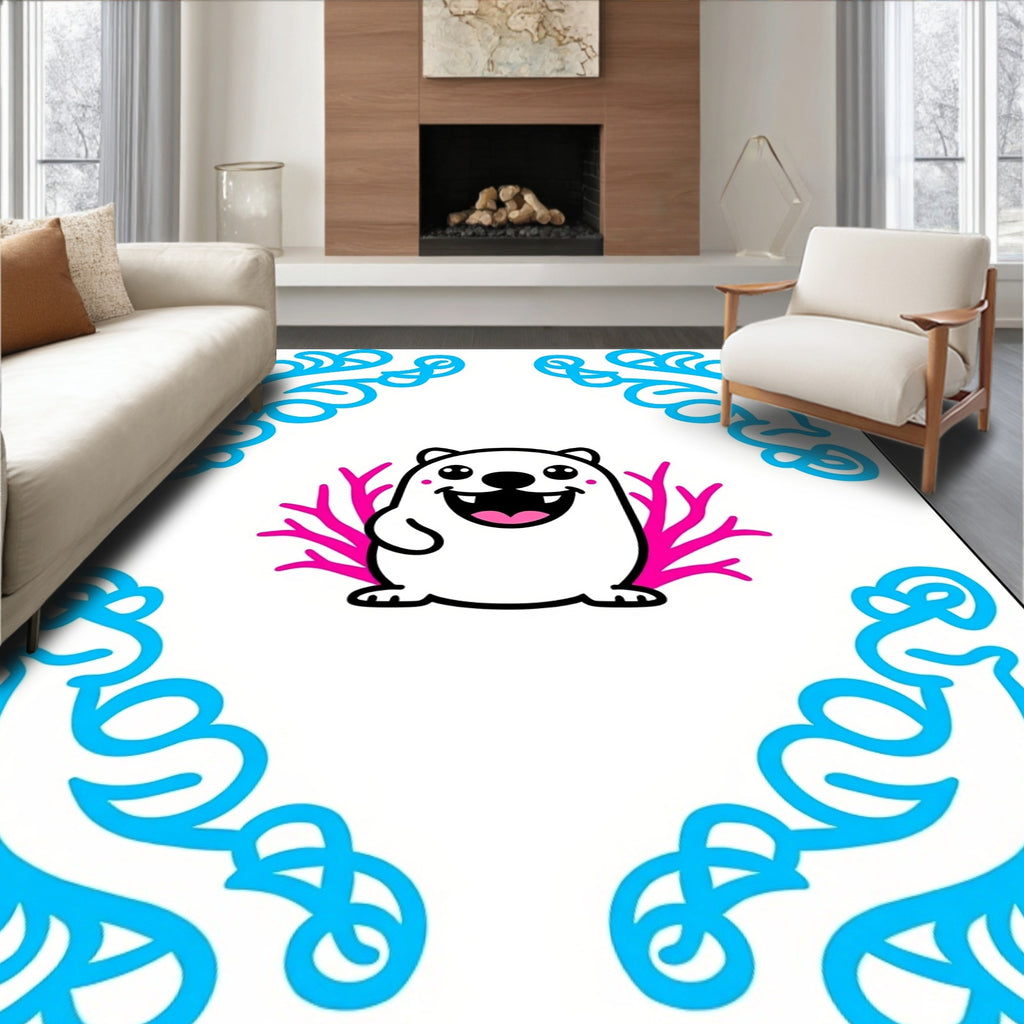 Cute White Blob Coral Border Rug